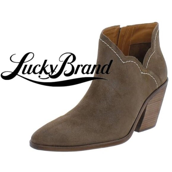 NEW LUCKY BRAND Womens Brown Lakelyy Almond Toe Stacked Heel Leather Booties 9 M - Picture 1 of 16